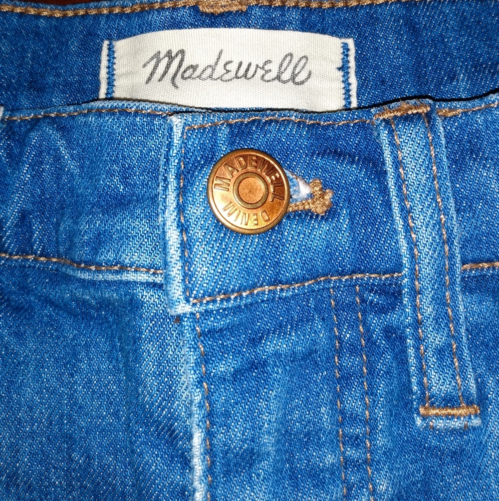 madewell wide leg crop distressed blue jeans size 27